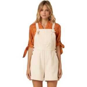 FRNCH Orlane Woven Romper Natural Cotton Shortall Cuffed Hem Overalls Size S